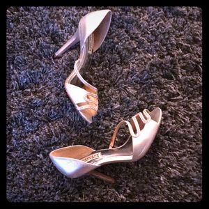 Badgley Mischka silver satin